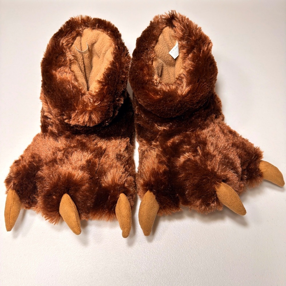 Millffy Brown Bear Paw Slippers Kids 13-3 Monster Claw Plush Fuzzy Non-Slip M